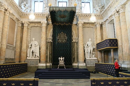 Baldachin covering the Silver Throne in the Hall of State of Stockholm Palace, Sweden