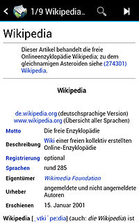 Die Offline-Wikipedia-App Aard 1.0 auf einem Smartphone