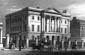 Apsley House in 1829 by Thomas H. Shepherd. The main gateway to Hyde Park can be glimpsed on the left.