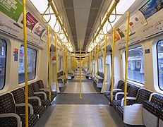 London Circle Line tube train aisle with open gangways