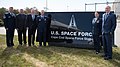 Lt. Gen. Nina Armagno, Rep. Bill Keating, Lt. Col. Timothy “Vax” Sheehan, and other dignitaries including Walter Taylor and Greg Moore attend the installation's redesignation as a Space Force Station.