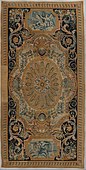 Carpet with fame and fortitude; 1668–1685; knotted and cut wool pile, woven with about 90 knots per square inch; 909.3 x 459.7 cm; Metropolitan Museum of Art