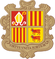Arms of dominion of the Co-Princes of Andorra; Joan Enric Vives Sicília and Emmanuel Macron