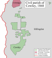 Eight exclaves of highly anomalous Cowley, all in Hillingdon, then in Middlesex.