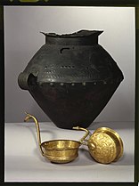 Amphora and golden bowls from Funen, Denmark.