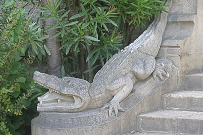 One of the two crocodiles guarding the entrance