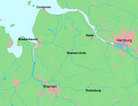 Lage des Elbe-Weser-Dreiecks in Deutschland