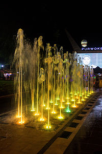 Colored fountains at Purwokerto Town Square (Alun-Alun)