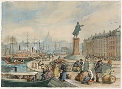 Johan Tobias Sergels statue over Gustav III on Skeppsbron in Stockholm (1860)