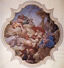 Selene and Endymion, fresco on ceiling by Giuseppe Antonio Orelli, circa 1730–1770, Palazzo Riva.