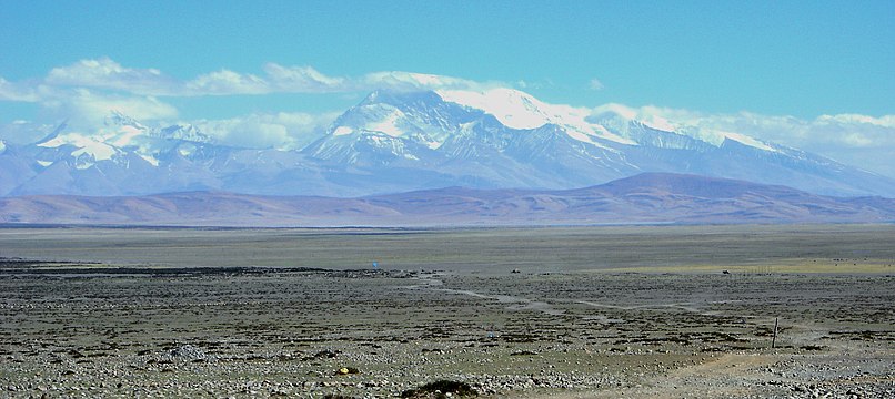 View of the Gurla Mandhata mountain from Darchen over the Barkha plain