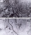 Luftaufnahme von Nagasaki vor und nach der Explosion