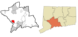 Ansonia's location within New Haven County and Connecticut