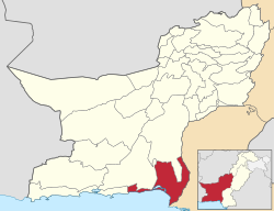 Karte von Pakistan, Position von Distrikt Lasbela hervorgehoben