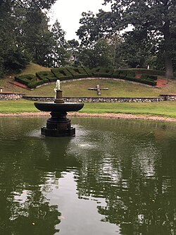 Pond and fountain at Brookdale Cemetery