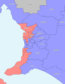 Map of metropolitan and inner rural electoral districts showing results from the 2018 election.