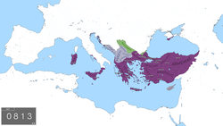 The Byzantine Empire in 813, after the abdication of Michael I