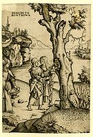 The Birth of Adonis, who emerges from a tree assisted by two women