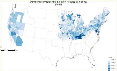 Results explicitly indicating the percentage for the Democratic candidate in each county