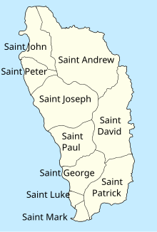 A map of parishes of Dominica.