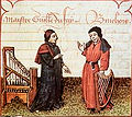 Image 4Guillaume Du Fay (left), with Gilles Binchois (right) in a c. 1440 Illuminated manuscript copy of Martin le Franc's Le champion des dames (from History of music)