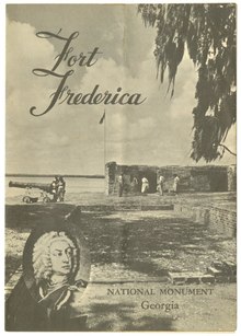 Black-and-white pamphlet about Fort Frederica, published in 1960. Fort Frederica is a national park, and was a colonial site of a military base during the Anglo-Spanish struggle (1739-43), led by General Oglethorpe. Fort Frederica is located on St. Simons Island, Georgia. Ft. Frederica is a national monument and part of the national parks service. A map of the fort is printed on the back of the pamphlet.