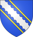 Arms of the Fortescue family: Azure, a bend engrailed argent plain cotised or