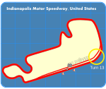 Layout of the US Grand Prix circuit as used in 2005 with Turn 13 highlighted.