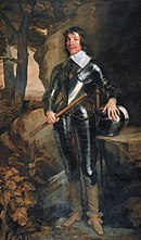 An oil painting of James Hamilton, shown in full dress armour without a helmet