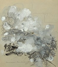 "Kennesaw's Bombardment, 64", sketch of the Battle of Kennesaw Mountain, scanned from the original and digitally restored.