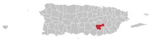 Map of Puerto Rico highlighting Cayey Municipality