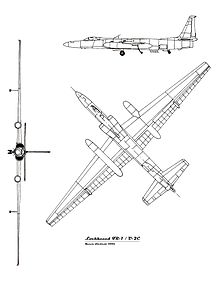 3-view line drawing of the Lockheed U-2