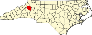 Map of North Carolina highlighting Caldwell County
