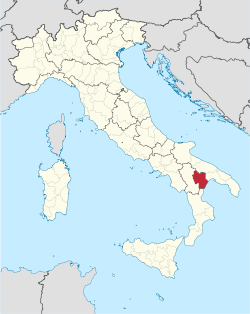 Map highlighting the location of the province of Matera in Italy