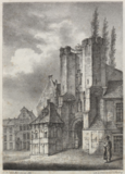 View of the Gravensteen's gatehouse in 1823, prior to the restoration