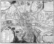 Paris circa 1223, the fourth of eight chronological maps of Paris from Nicolas de La Mare's Traité de la police. (BNF Gallica)