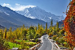 The 7,788 m (25,551 ft) tall Rakaposhi as seen from the Hunza Valley