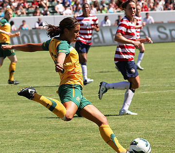 Australian national team forward Samantha Kerr playing against the United States in Carson, California, 2012