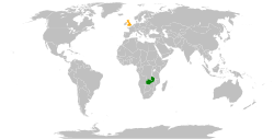 Map indicating locations of United Kingdom and Zambia
