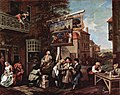 Painting by William Hogarth, depicting large, overhanging retail sign, 18th century