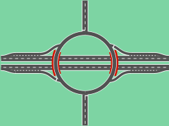 Kreisverkehr als Anschlussstelle mit vier Rampen, liegt auf der A 5 als AS Offenburg 48° 28′ 20″ N, 7° 54′ 14″ O48.4722387.903955
