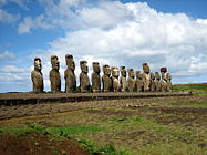 Ahu Tongariki on Easter Island, a 15-moai ahu excavated and restored in the 1990s