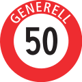 2.30.1 Generally valid speed limit within densely built-up areas (usually applied within the boundaries of a village or a town; ends with 2.53.1; German variant)