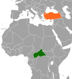 Map indicating locations of Central African Republic and Turkey