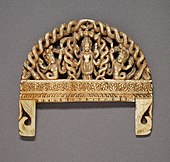 Comb with Vishnu adored by serpents; 1750–1800; ivory with traces of paint; 6.99 by 7.94 centimetres (2.75 in × 3.13 in); from Nepal; Los Angeles County Museum of Art