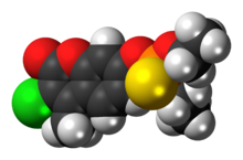 Space-filling model of the coumaphos molecule