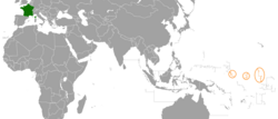 Map indicating locations of France and Kiribati
