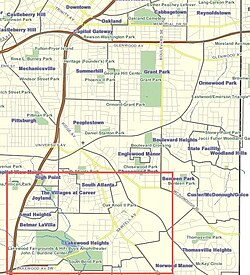 location of Lakewood Heights in southeast Atlanta