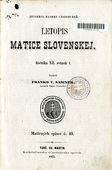 Letopis of Slovak Matia - the first Slovak scientific journal