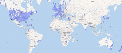 World map showing sites of protests